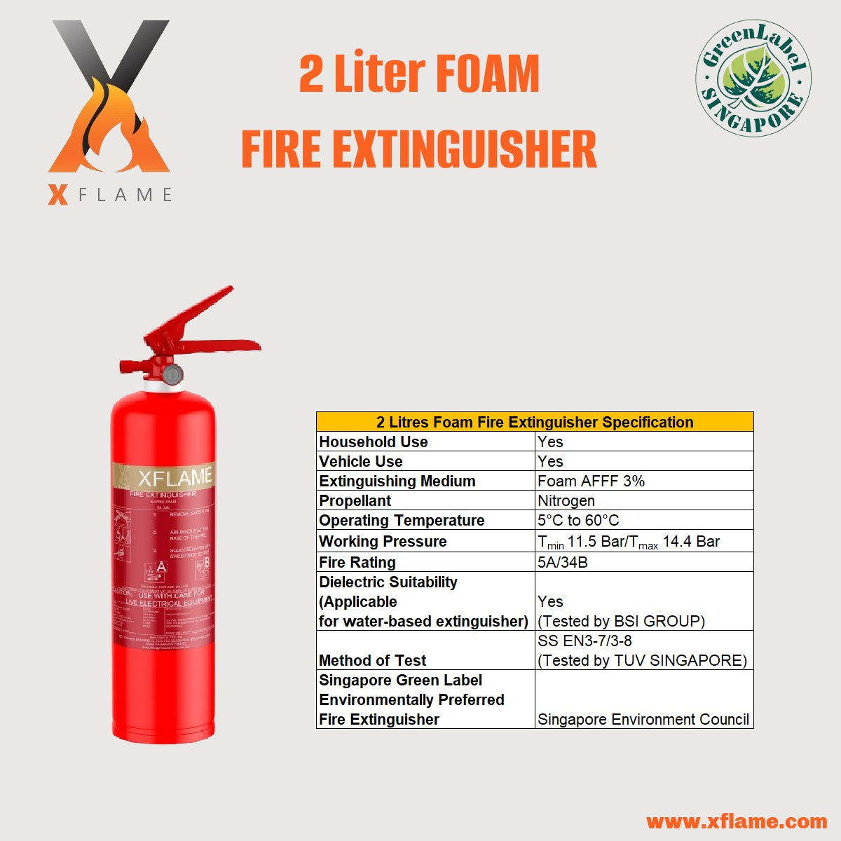 XFLAME 2L Foam Fire Extinguisher