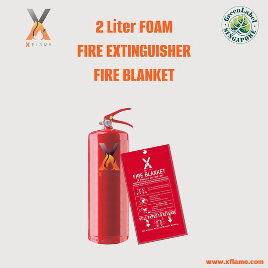 XFLAME 2L Foam Fire Extinguisher with Fire Blanket