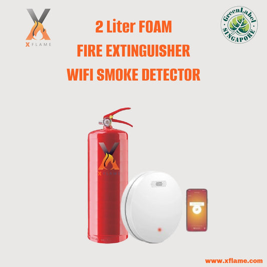 XFLAME 2L Foam Fire Extinguisher with WIFI Smoke Detector (10 Years Battery)