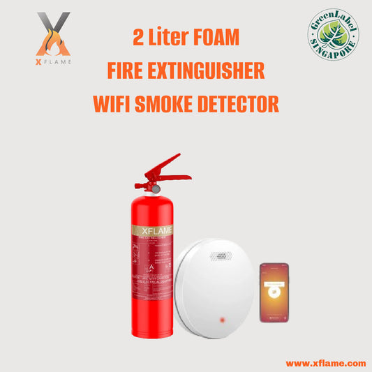 XFLAME 2L Foam Fire Extinguisher with WIFI Smoke Detector (10 Years Battery)