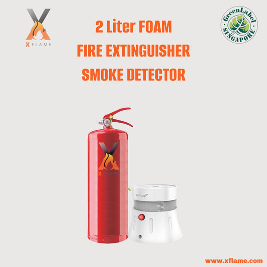 XFLAME 2L Foam Fire Extinguisher with Smoke Detector (10 Years Battery)