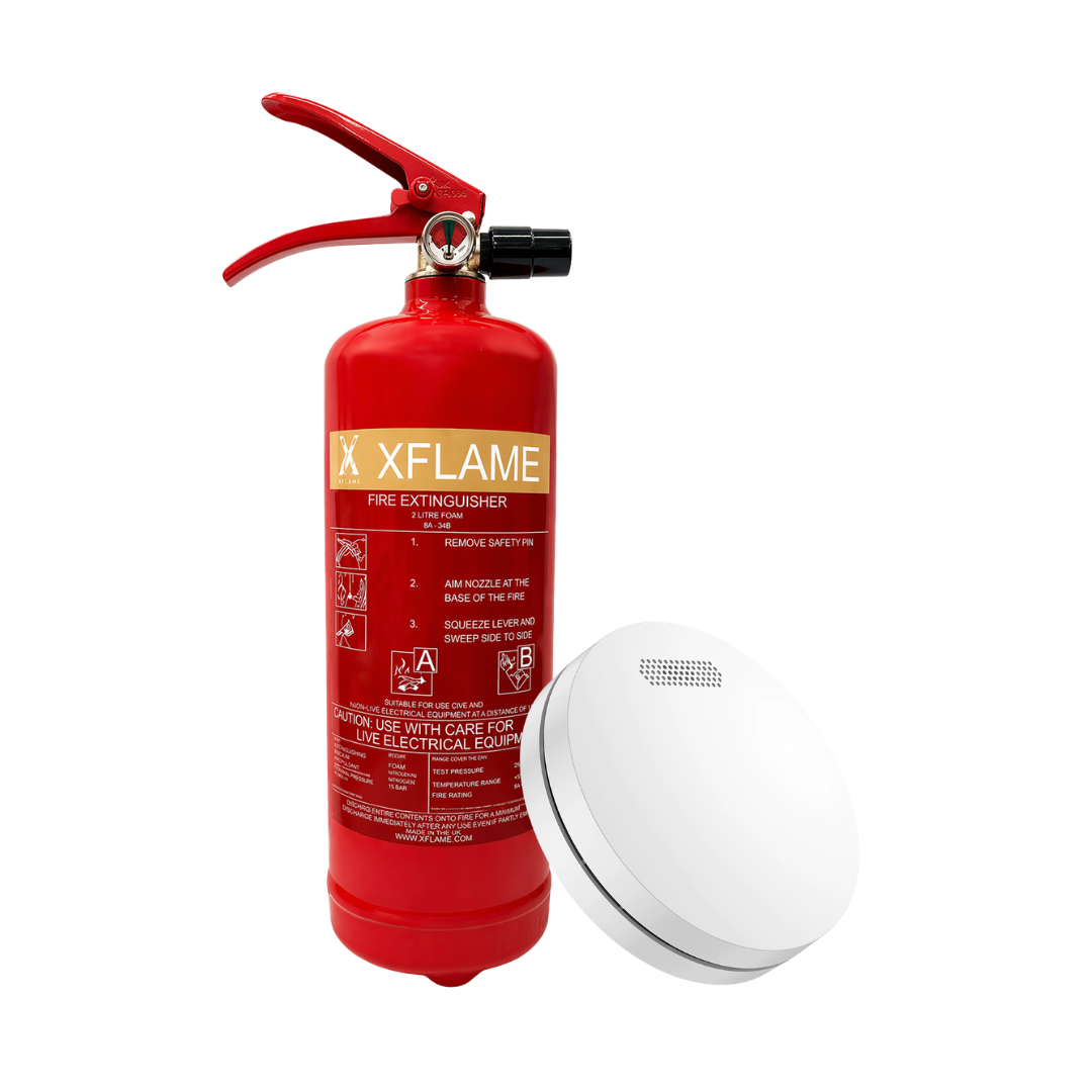 XFLAME 2L Foam Fire Extinguisher with WiFi Smoke Detector (10 Years Battery)